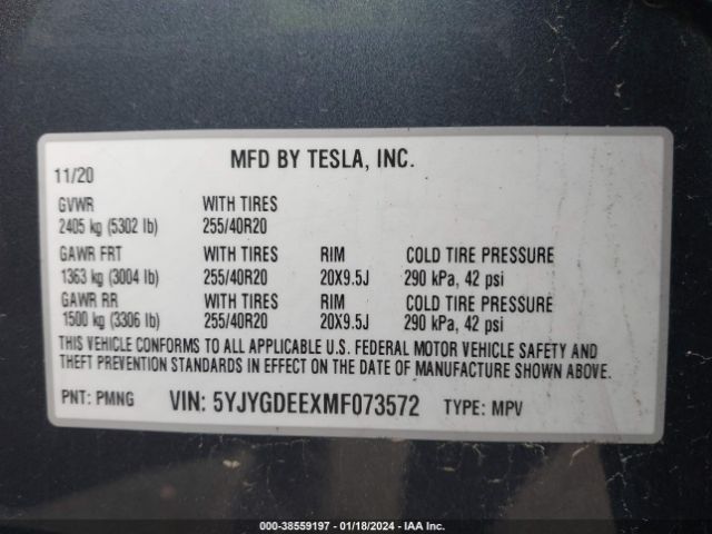 Photo 8 VIN: 5YJYGDEEXMF073572 - TESLA MODEL Y 