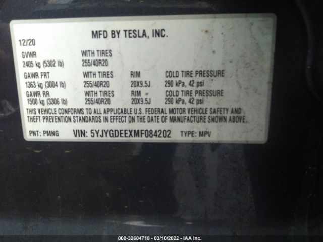 Photo 8 VIN: 5YJYGDEEXMF084202 - TESLA MODEL Y 