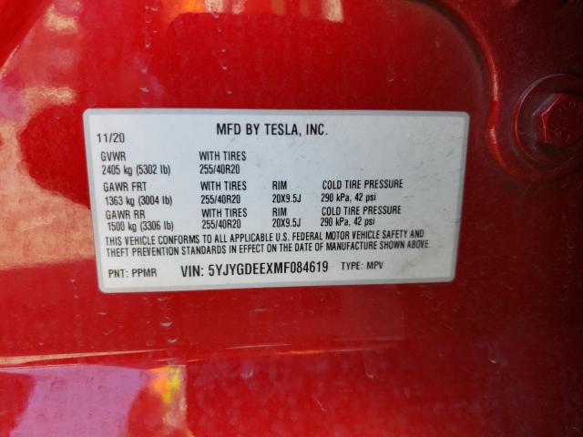 Photo 11 VIN: 5YJYGDEEXMF084619 - TESLA MODEL Y 