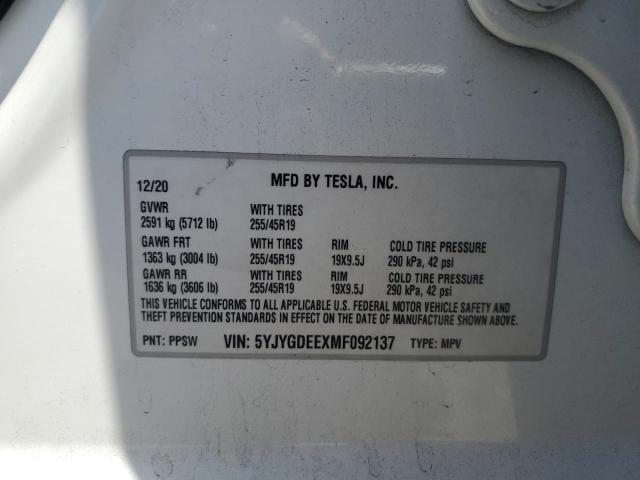 Photo 11 VIN: 5YJYGDEEXMF092137 - TESLA MODEL Y 