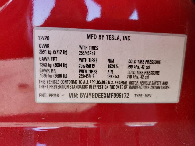 Photo 11 VIN: 5YJYGDEEXMF096172 - TESLA MODEL Y 