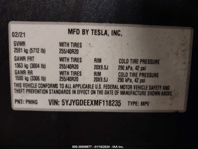 Photo 8 VIN: 5YJYGDEEXMF118235 - TESLA MODEL Y 