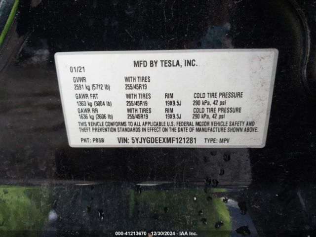 Photo 8 VIN: 5YJYGDEEXMF121281 - TESLA MODEL Y 