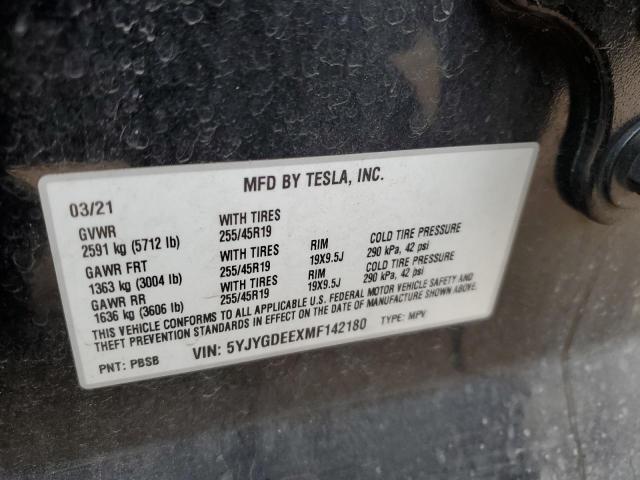 Photo 12 VIN: 5YJYGDEEXMF142180 - TESLA MODEL Y 