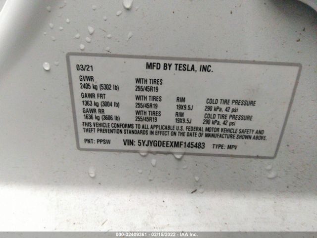 Photo 8 VIN: 5YJYGDEEXMF145483 - TESLA MODEL Y 