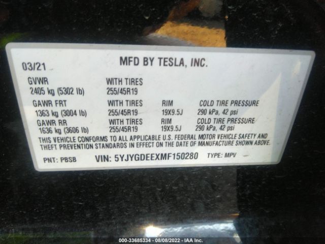 Photo 8 VIN: 5YJYGDEEXMF150280 - TESLA MODEL Y 