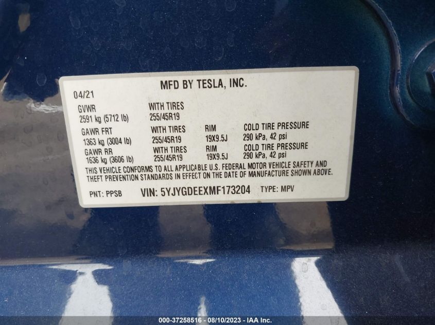 Photo 8 VIN: 5YJYGDEEXMF173204 - TESLA MODEL Y 