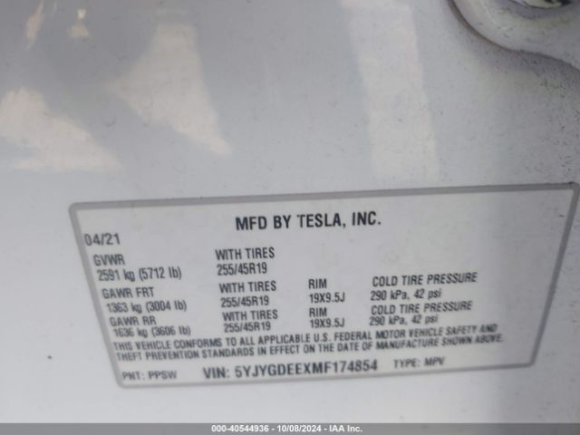 Photo 8 VIN: 5YJYGDEEXMF174854 - TESLA MODEL Y 