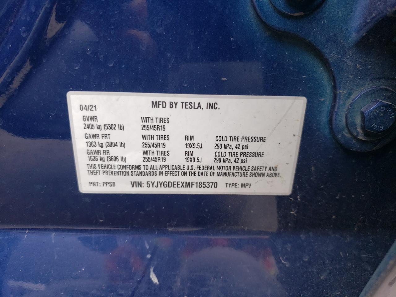 Photo 11 VIN: 5YJYGDEEXMF185370 - TESLA MODEL Y 