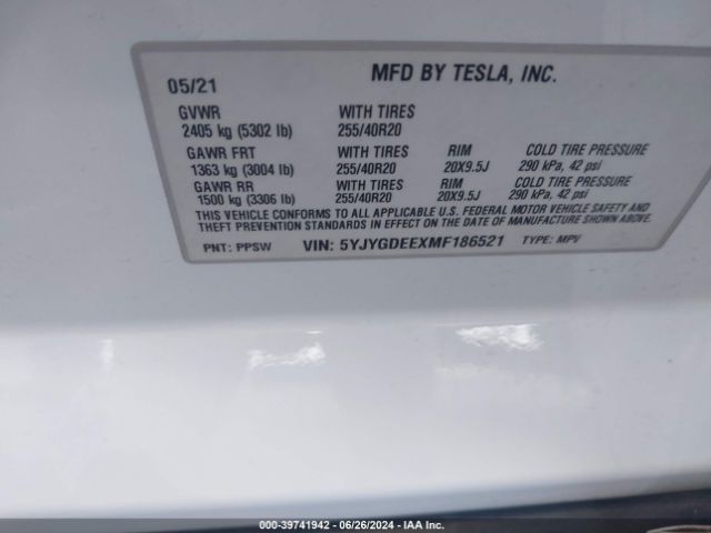 Photo 8 VIN: 5YJYGDEEXMF186521 - TESLA MODEL Y 