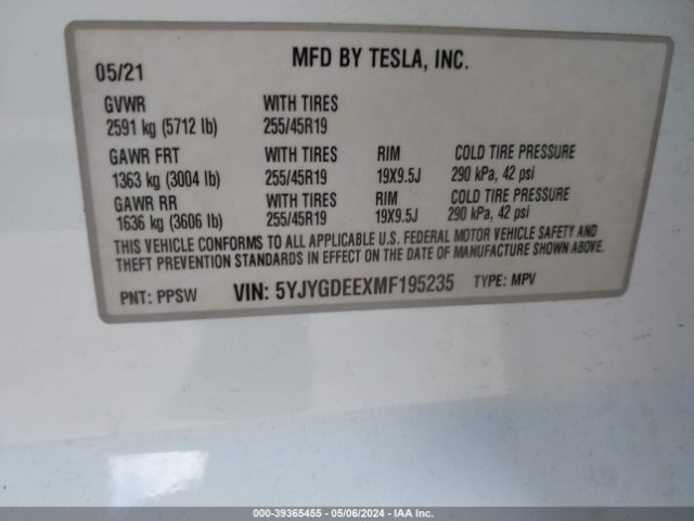 Photo 8 VIN: 5YJYGDEEXMF195235 - TESLA MODEL Y 