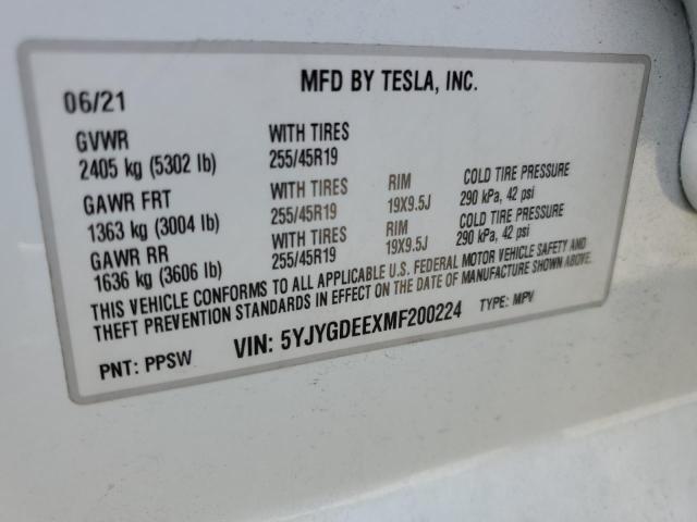 Photo 12 VIN: 5YJYGDEEXMF200224 - TESLA MODEL Y 