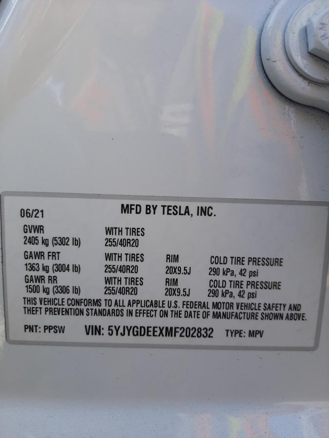 Photo 9 VIN: 5YJYGDEEXMF202832 - TESLA MODEL Y 