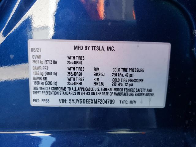 Photo 9 VIN: 5YJYGDEEXMF204709 - TESLA MODEL Y 