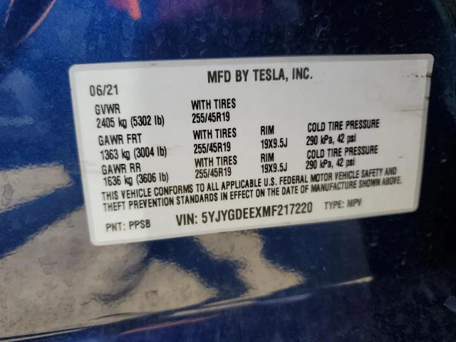 Photo 12 VIN: 5YJYGDEEXMF217220 - TESLA MODEL Y 