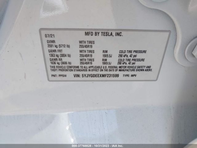 Photo 8 VIN: 5YJYGDEEXMF231599 - TESLA MODEL Y 