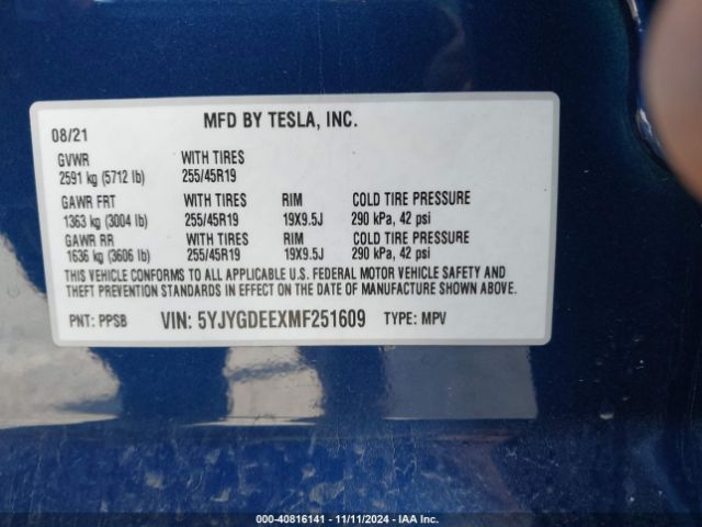 Photo 8 VIN: 5YJYGDEEXMF251609 - TESLA MODEL Y 