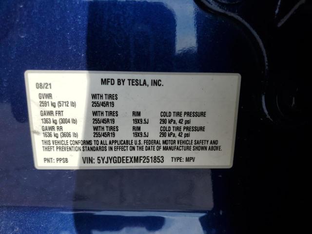 Photo 11 VIN: 5YJYGDEEXMF251853 - TESLA MODEL Y 