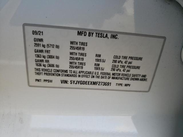 Photo 13 VIN: 5YJYGDEEXMF273691 - TESLA MODEL Y 