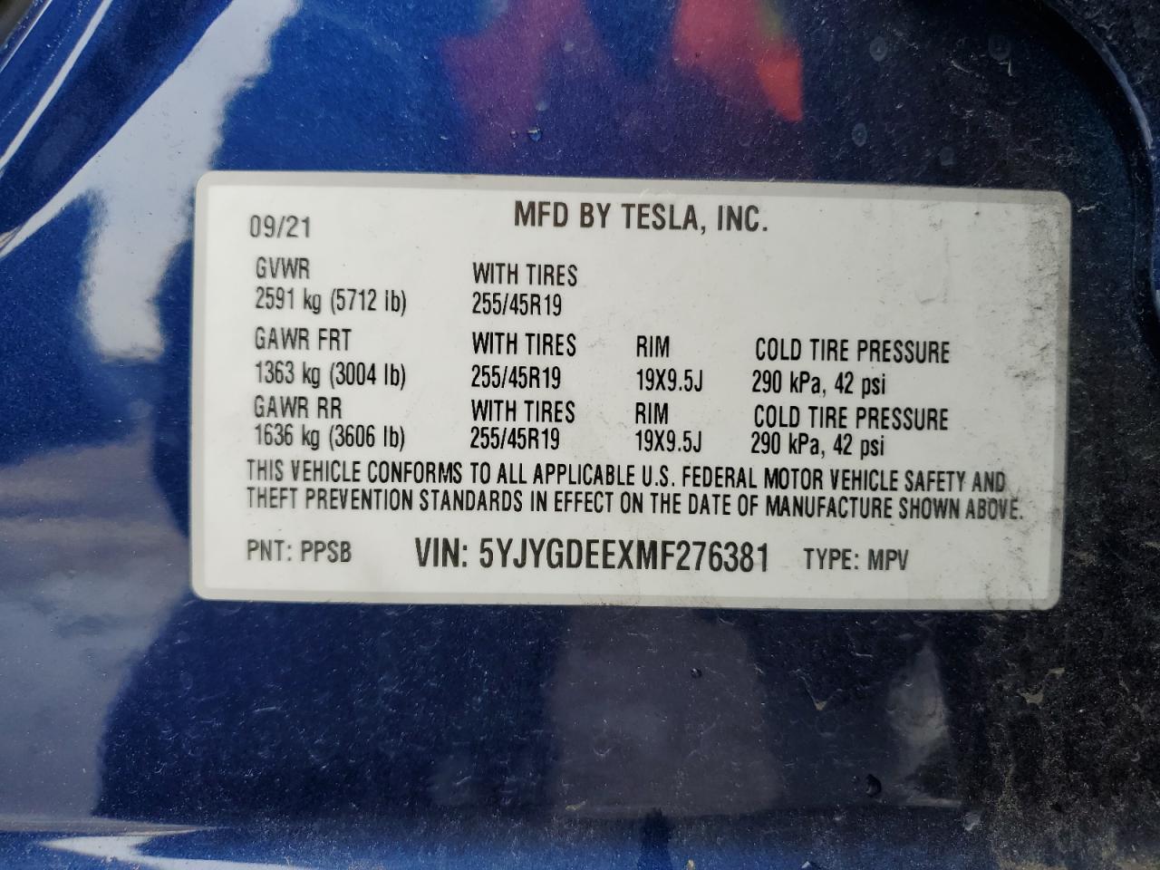 Photo 12 VIN: 5YJYGDEEXMF276381 - TESLA MODEL Y 