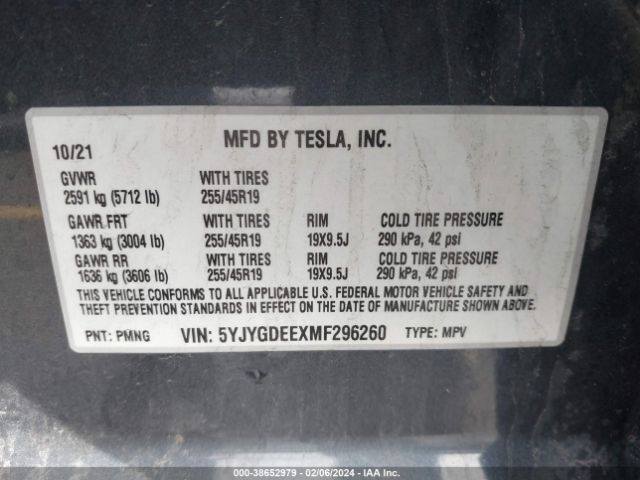 Photo 8 VIN: 5YJYGDEEXMF296260 - TESLA MODEL Y 