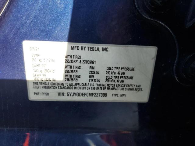 Photo 11 VIN: 5YJYGDEF0MF227098 - TESLA MODEL Y 