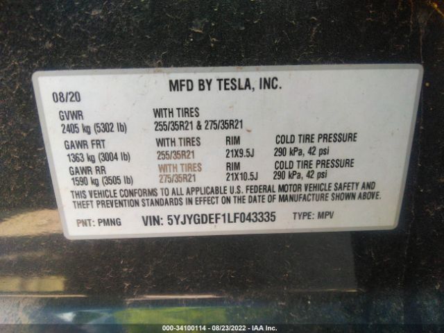 Photo 8 VIN: 5YJYGDEF1LF043335 - TESLA MODEL Y 