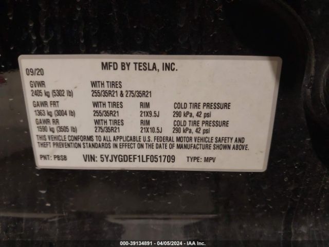 Photo 8 VIN: 5YJYGDEF1LF051709 - TESLA MODEL Y 