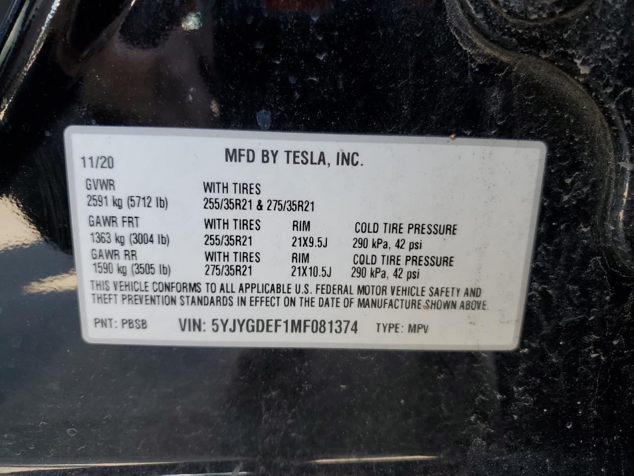 Photo 11 VIN: 5YJYGDEF1MF081374 - TESLA MODEL Y 