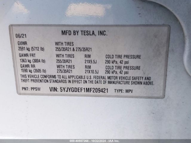 Photo 8 VIN: 5YJYGDEF1MF209421 - TESLA MODEL Y 