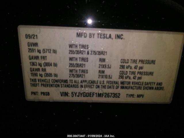 Photo 8 VIN: 5YJYGDEF1MF267352 - TESLA MODEL Y 