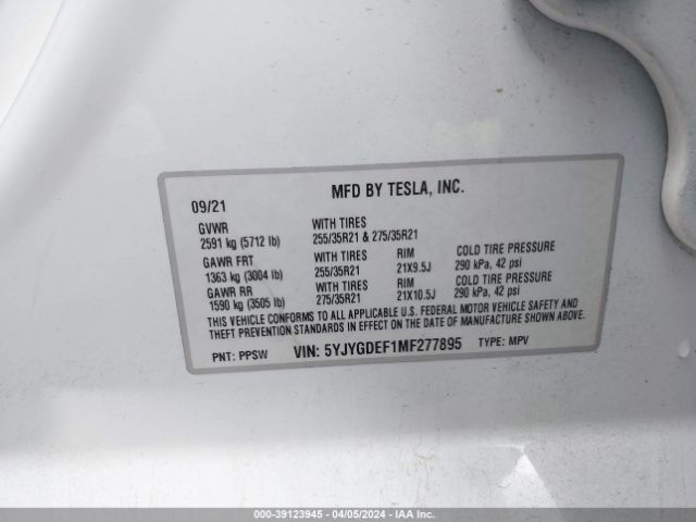 Photo 8 VIN: 5YJYGDEF1MF277895 - TESLA MODEL Y 