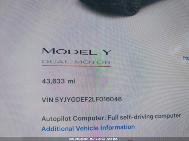 Photo 6 VIN: 5YJYGDEF2LF016046 - TESLA MODEL Y 