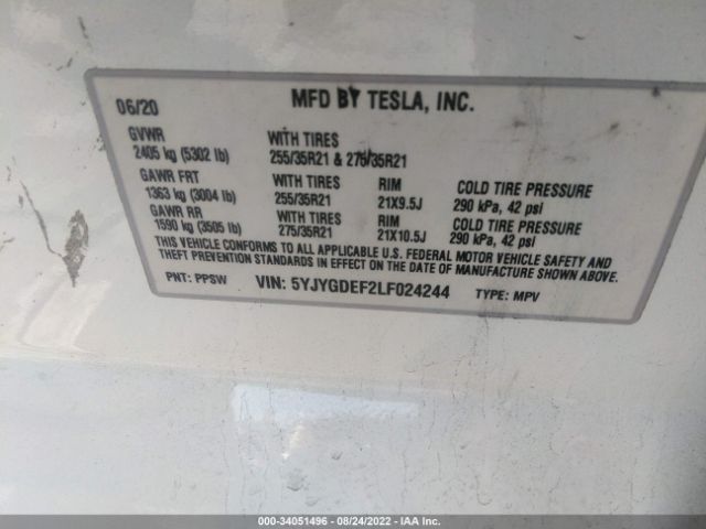 Photo 8 VIN: 5YJYGDEF2LF024244 - TESLA MODEL Y 