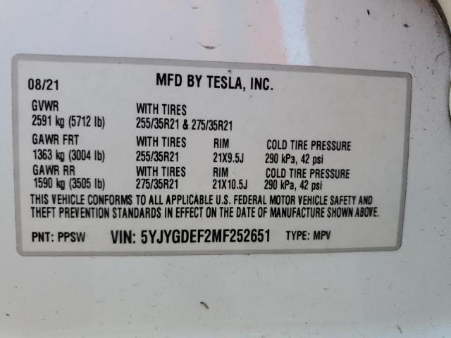 Photo 12 VIN: 5YJYGDEF2MF252651 - TESLA MODEL Y 