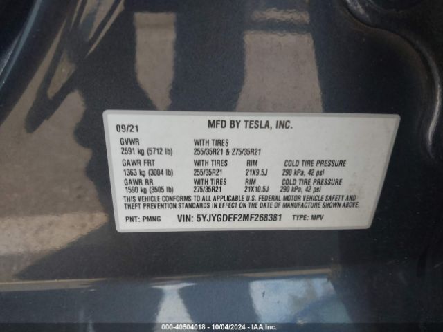 Photo 8 VIN: 5YJYGDEF2MF268381 - TESLA MODEL Y 