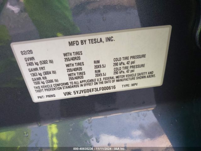 Photo 8 VIN: 5YJYGDEF3LF000616 - TESLA MODEL Y 