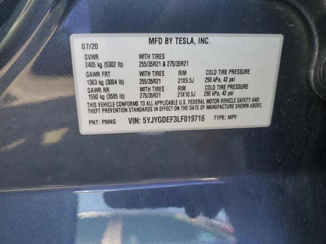 Photo 11 VIN: 5YJYGDEF3LF019716 - TESLA MODEL Y 