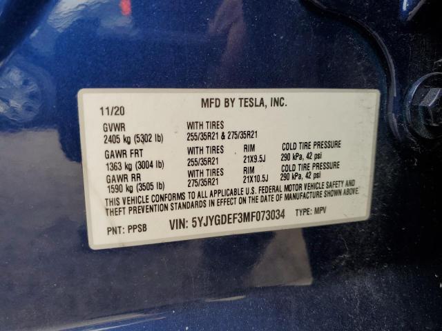 Photo 12 VIN: 5YJYGDEF3MF073034 - TESLA MODEL Y 