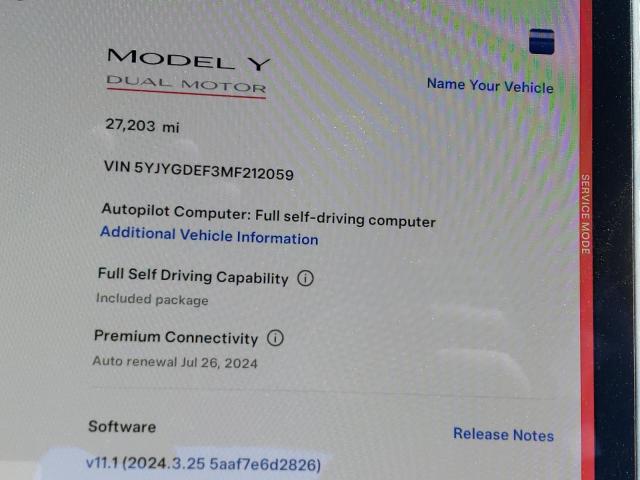 Photo 8 VIN: 5YJYGDEF3MF212059 - TESLA MODEL Y 