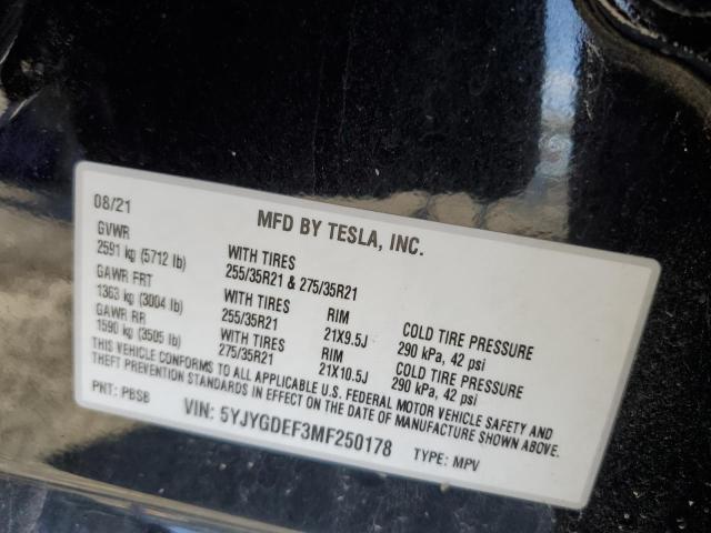 Photo 12 VIN: 5YJYGDEF3MF250178 - TESLA MODEL Y 