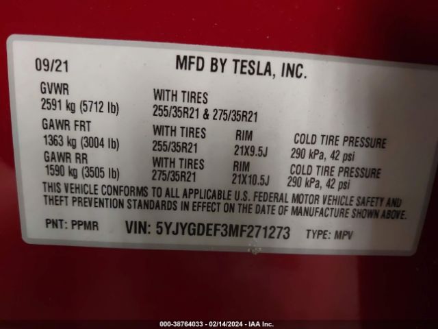 Photo 8 VIN: 5YJYGDEF3MF271273 - TESLA MODEL Y 