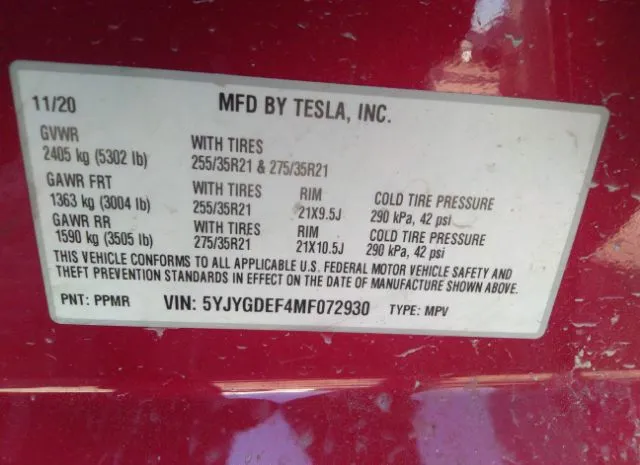 Photo 8 VIN: 5YJYGDEF4MF072930 - TESLA MODEL Y 