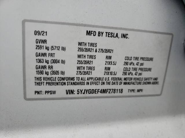 Photo 9 VIN: 5YJYGDEF4MF278118 - TESLA MODEL Y 