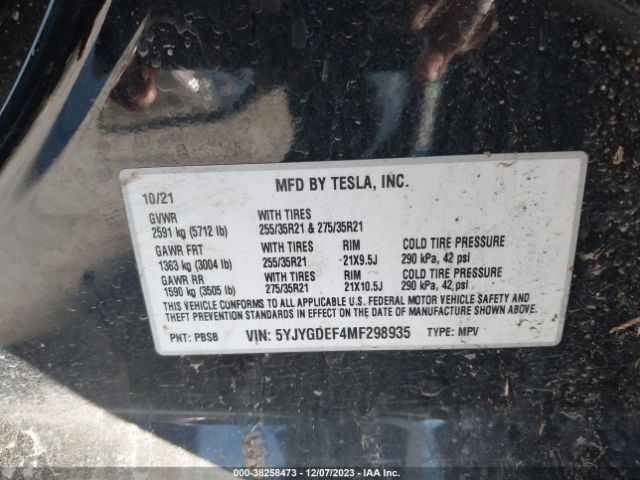 Photo 8 VIN: 5YJYGDEF4MF298935 - TESLA MODEL Y 