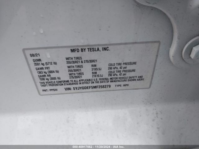 Photo 8 VIN: 5YJYGDEF5MF258279 - TESLA MODEL Y 