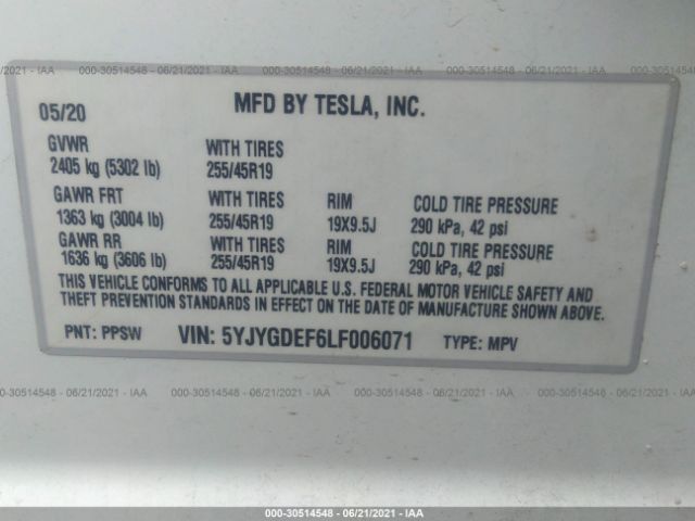 Photo 8 VIN: 5YJYGDEF6LF006071 - TESLA MODEL Y 