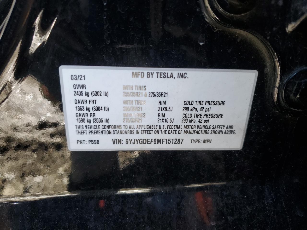 Photo 12 VIN: 5YJYGDEF6MF151287 - TESLA MODEL Y 