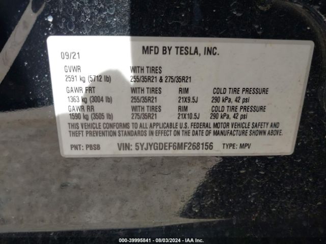 Photo 8 VIN: 5YJYGDEF6MF268156 - TESLA MODEL Y 