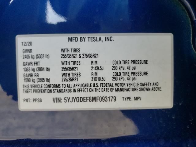 Photo 9 VIN: 5YJYGDEF8MF093179 - TESLA MODEL Y 